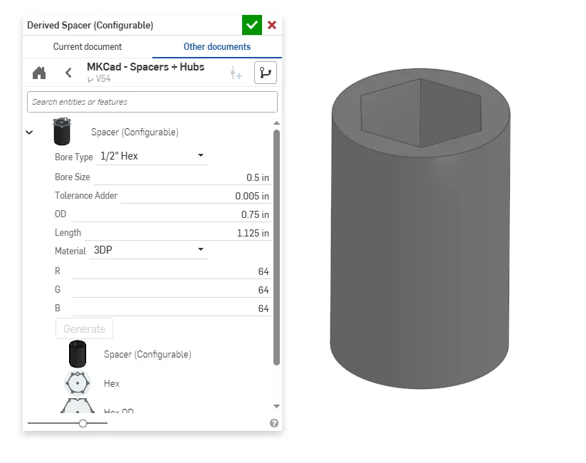 MKCAD Configurable Spacer