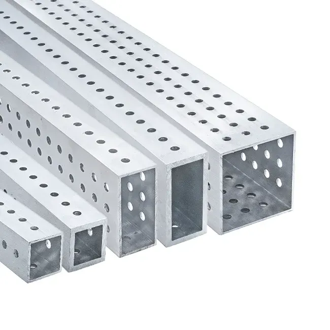 Example of a box tube with a pre-punched hole pattern