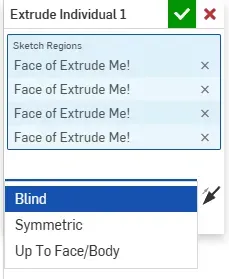 Using "Symmetric" inside Extrude Individual.