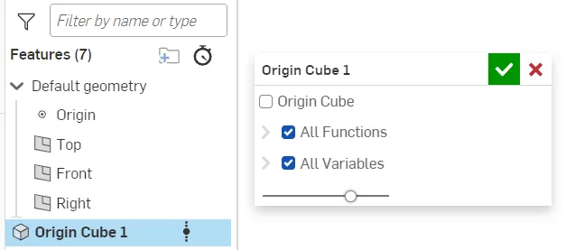 Origin Cube feature options